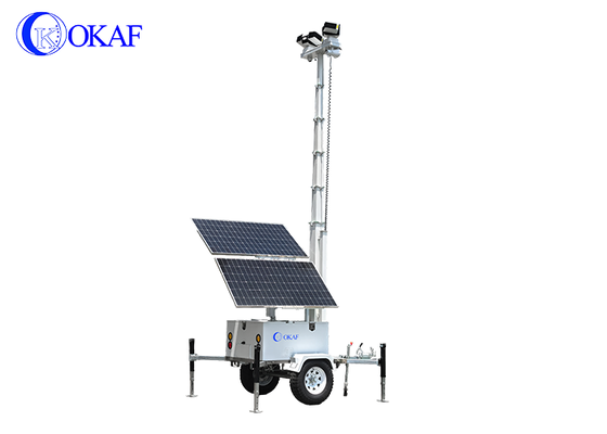 オフグリッド太陽光発電モバイル監視システム 12 メートル伸縮マストソーラー CCTV セキュリティトレーラー建設現場用